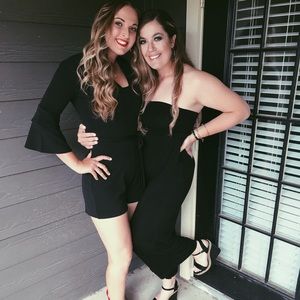 Black long-ruffled sleeved romper